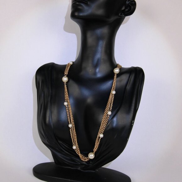 Vintage Emmons Gold-Tone Chain & Faux Pearl Necklace 23" - Picture 7 of 8